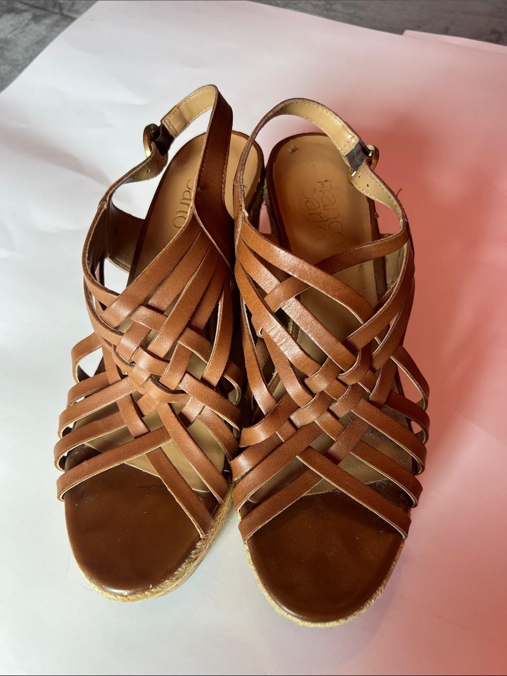 Franco Sarto Brown Woven Leather Wedge Sandals Size 8.5